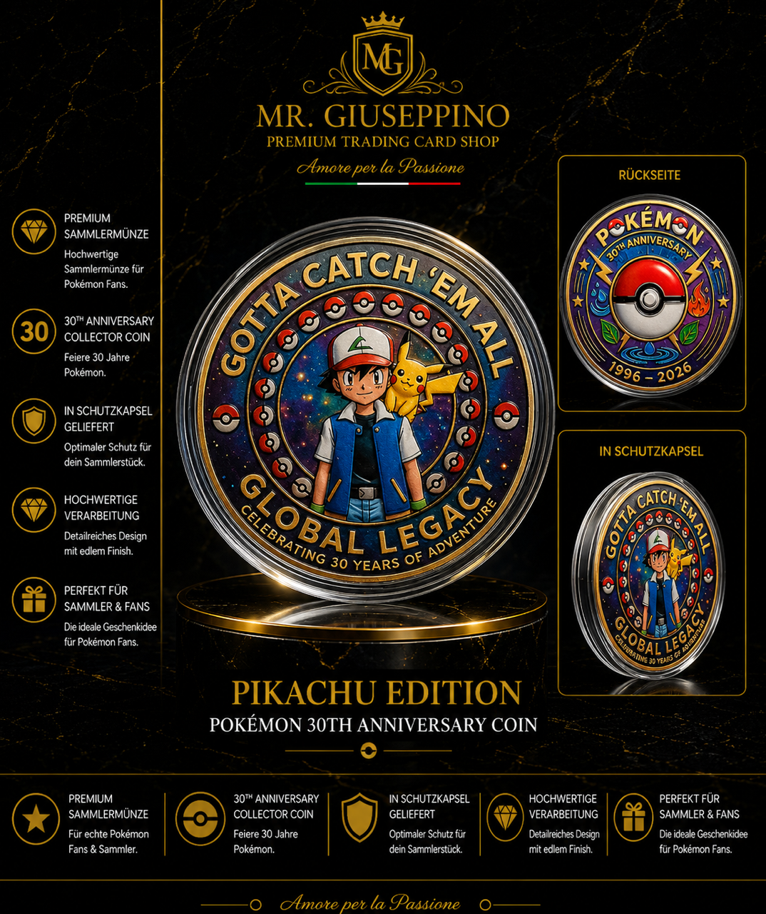 Pokémon 30th Anniversary Collector Coin – Ash & Pikachu